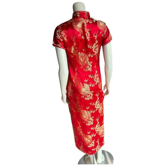 Vintage Red Golden Dragon Cheongsam Qipao Dress Size Small - Picture 13 of 16
